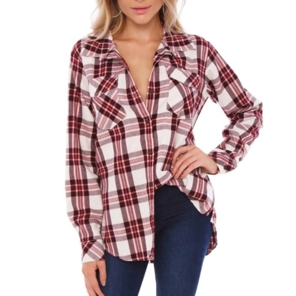 Sanctuary Plaid flannel Boyfriend For Life Shirt size 2X - Picture 3 of 5